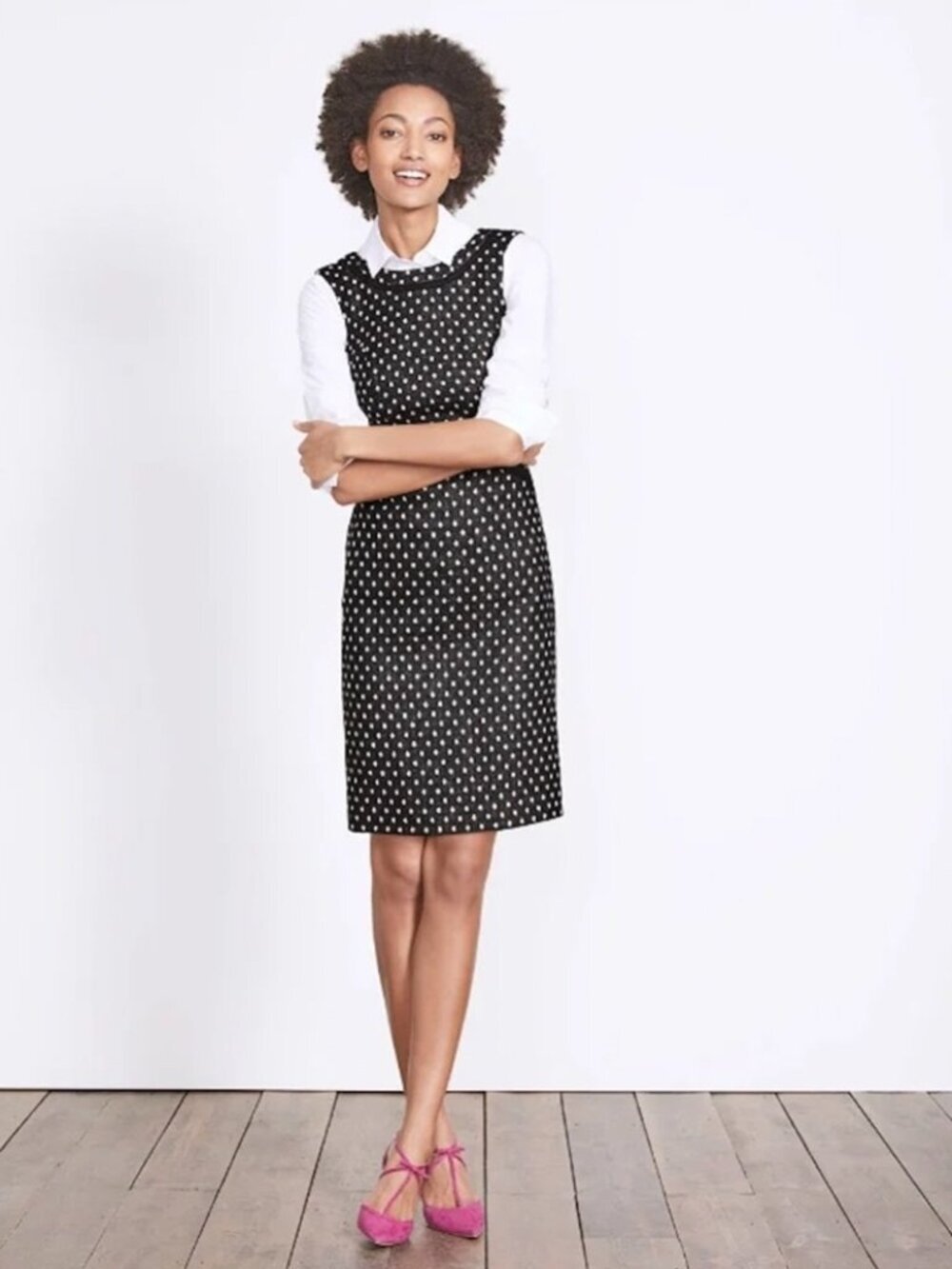 Boden Dress Women’s Size 4 US Long Black Ivory Deborah Tweed Wool Shift - Picture 3 of 9